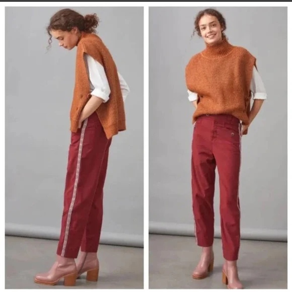 Anthroplogie maroon embroidered pants
